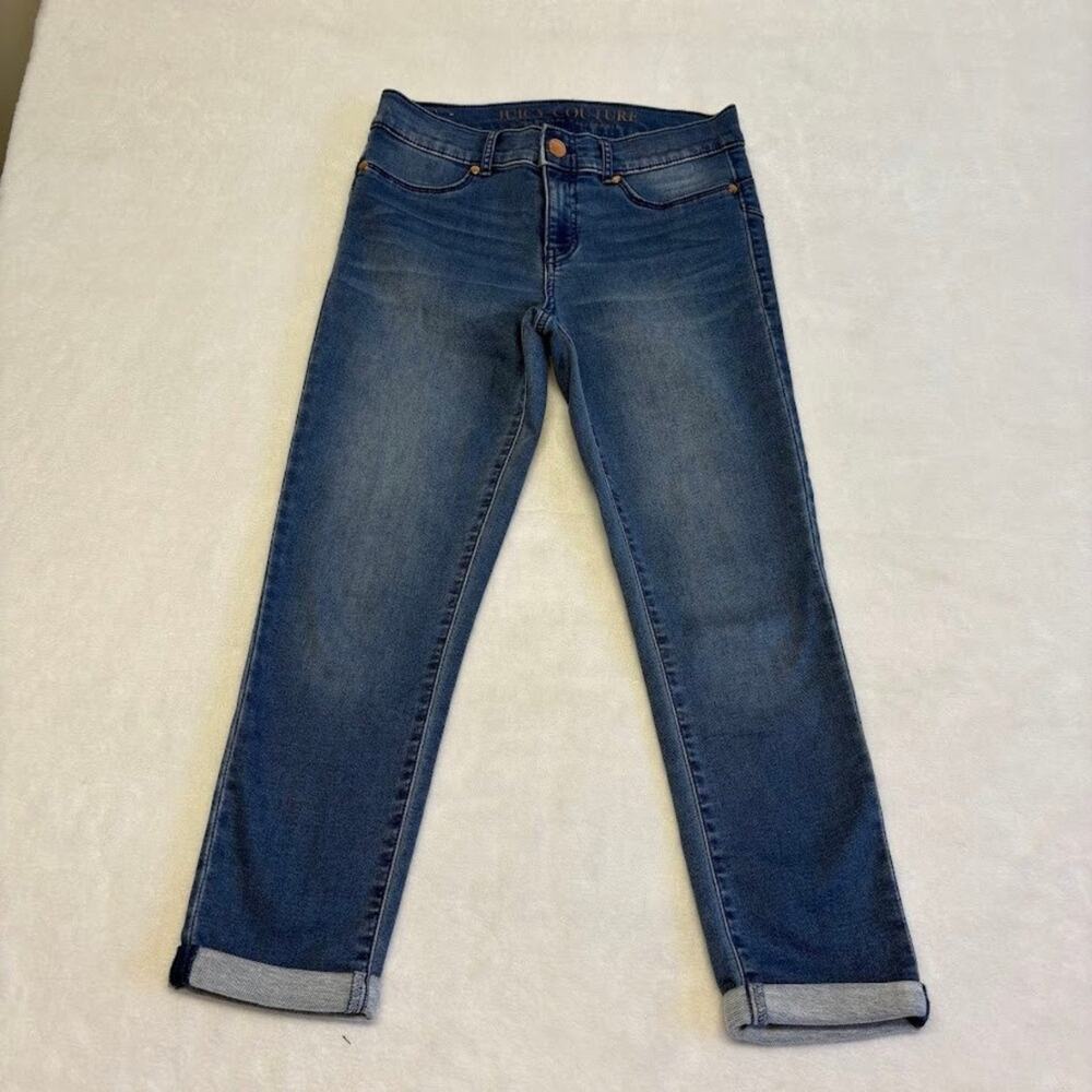 Juicy Couture Stretch Straight Leg Denim Cuffed Ankle Blue Denim Jeans Size 4